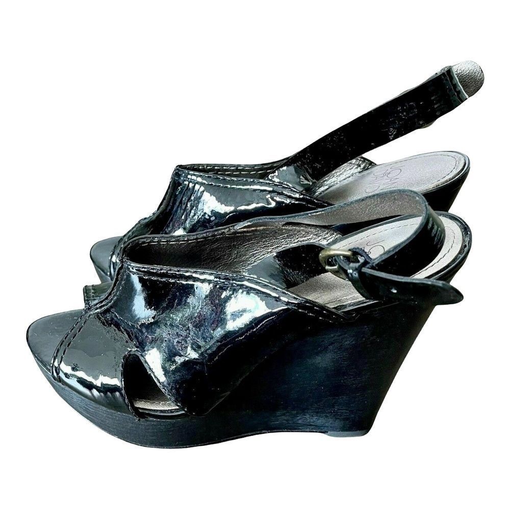 Joan & David Womens Avery Wedges Black Patent Leather Peep Toes Shoes 6.5 M - Picture 4 of 10